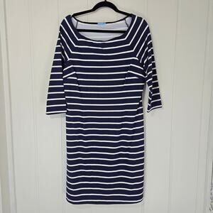 J McLaughlin Catalina Cloth Dress Navy White Stripe 3/4 Sleeve Size XL